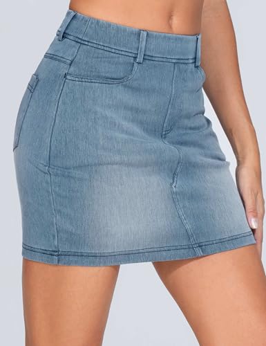 Women's High Waisted Mini Denim Skirts with Pockets Stretch Skinny Jean Bodycon Skirts