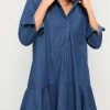 Women's Long Sleeve Denim Shirt Dress 2025 Button Down Ruffle Flowy Collared Mini Jeans Dress