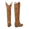 Womens Tall Cowboy Boots Side Zipper Ladies Cowgirl Knee High Boots,Comfortable Retro Vintage Embroidery Pointed Toe Block