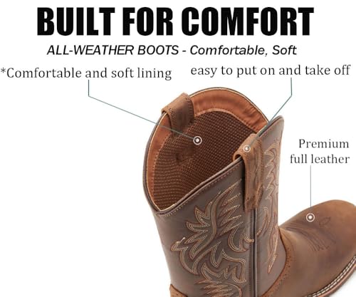 Cowboy Boots For Men - Mens Sport Wide Square Toe Western Boot,Oil/Slip Resistant,Durable Fashionable Classic Pull on 10 Inch