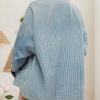 Women's Striped Denim Jackets Casual Long Sleeve Fall Jean Outfits Boyfriend Denim Coat with Pockets