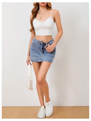 Women's Denim Skirt High Waist Bow Pocket Bodycon Y2K Mini Jean Skirts