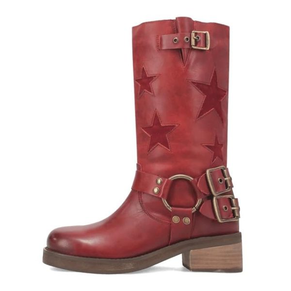 Women's Knee High Riding Boots Square Toe Chunky Heel Fashion Buckle Belts Cowboy Cowgirl Moto Boots with Stars