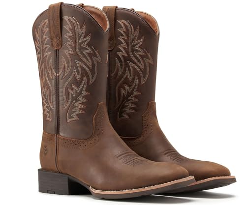 Cowboy Boots For Men - Mens Sport Wide Square Toe Western Boot,Oil/Slip Resistant,Durable Fashionable Classic Pull on 10 Inch