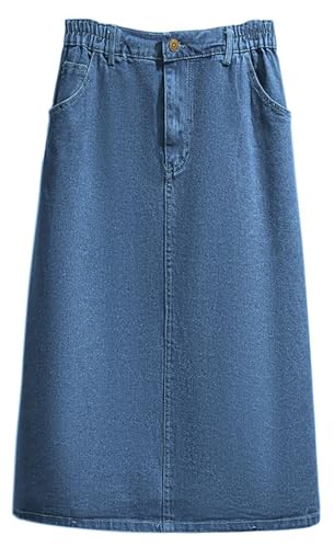 41rGY9Po6xL.jpg Women's Summer Casual Elastic Waist Pockets Work Midi Denim A Line Skirt