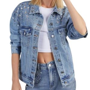 Jean Jacket Women Trendy 2025 Embellished Button Down Vintage Western Trucker Jacket Spring Coat Outfits