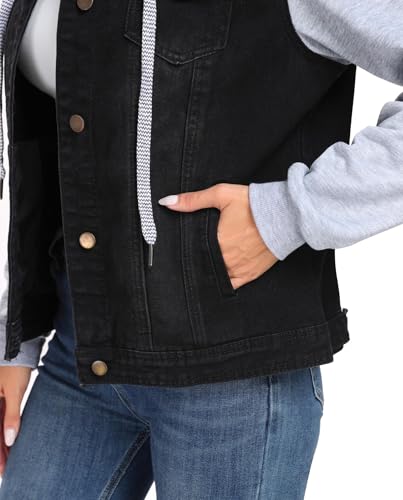 41stAtU4UdL.jpg Women's Classic Casual Hooded Denim Jacket Drawstring Vintage Washed Jean Jacket Sweatshirt with Pockets