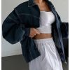41t4QQycGOL.jpg Women's Zip Up Denim Jacket Long Sleeve Oversized Jean Jacket Outerwear