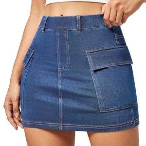 Jean Skirts for Women Denim High Stretch Cargo Skirt with Shorts Denim Skort Mini Jean Skort Y2k Skirt with Pockets