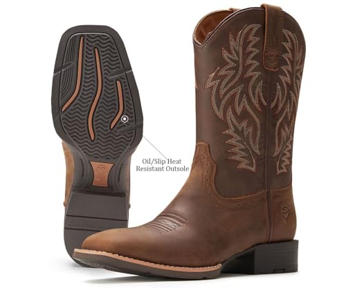 Cowboy Boots For Men - Mens Sport Wide Square Toe Western Boot,Oil/Slip Resistant,Durable Fashionable Classic Pull on 10 Inch