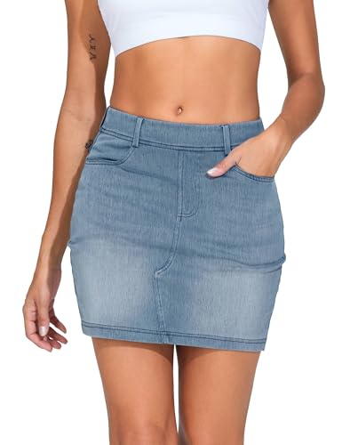 Women's High Waisted Mini Denim Skirts with Pockets Stretch Skinny Jean Bodycon Skirts