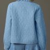 Womens Denim Jacket Casual Long Sleeve Peter Pan Collar Denim Shirts Tie Front Shacket Loose Fit Top