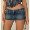 Women's Lace Up Side Bodycon Denim Mini Skirt Y2k Low Rise Frayed Hem Jean Skirts
