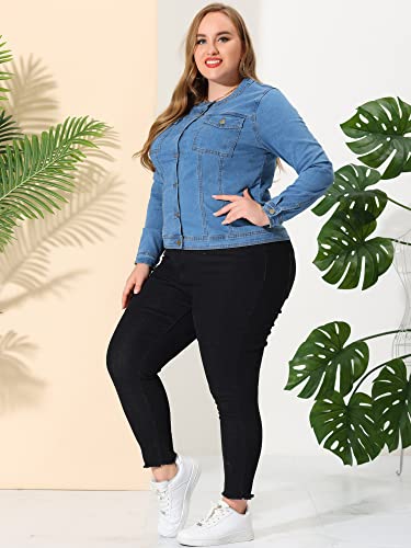Denim Jacket for Women Plus Size Collarless Long Sleeve Button Down Jean Jacket 2025 Western Outfit