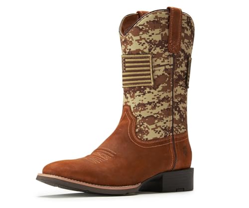 Cowboy Boots For Men - Mens Square Toe Western Boot With Flag,Oil/Slip Resistant,Durable Fashionable Classic Pull on 10 Inch