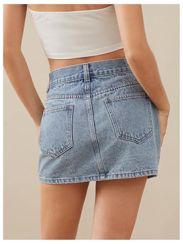 Women's Casual Jean Skirt Mid Waist Zipper Up Mini Denim Skirts