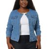 Denim Jacket for Women Plus Size Collarless Long Sleeve Button Down Jean Jacket 2025 Western Outfit
