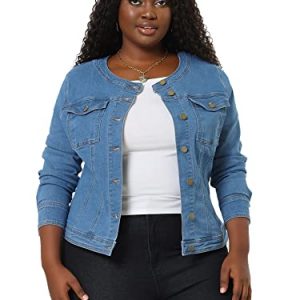 Denim Jacket for Women Plus Size Collarless Long Sleeve Button Down Jean Jacket 2025 Western Outfit