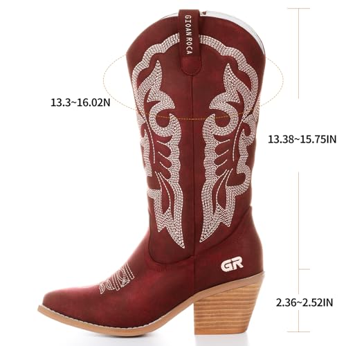 Embroidered Cowboy Boots for Women, Fashion Retro Western Pointed Toe Chunky Heel The Knee,Pull-On Stitching Point Toe Women's