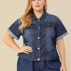 Women's Plus Size Denim Jacket Short Sleeve Lapel Button Front Work Western Outfit Jean Jackets