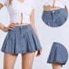 Pleated Denim Skirt for Women's Casual A-Line High Waist Short Mini Jean Skirts