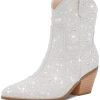 Cowgirl Ankle Boots Cowboy Boots for Women Western Booties Rhinestone Chunky Heel Fashion Comfortable Side Zipper