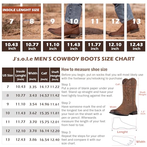 Cowboy Boots for Men Western Boots Wide Square Toe Men's Cowboy Boots Classic Embroidered with Pull On Slip Resistant Boots
