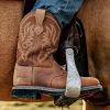 NINGO Men's Western Cowboy Boots Waterproof Square Toe Steel/Soft Toe Work Boots Comfortable Men's Slip On Pull On Safety Toe