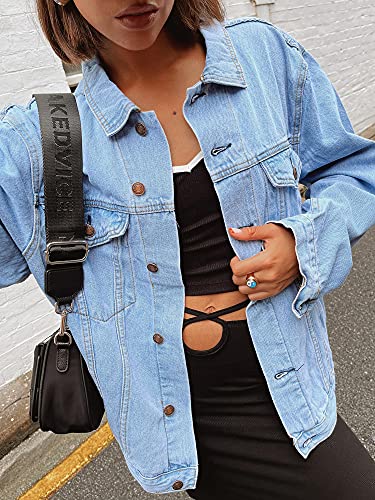 Women's Oversized Vintage Denim Jacket Long Sleeve Boyfriend Coat