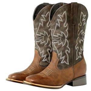 Extra Wide Calf Cowboy Boots for Women - Square Toe & Classic Stitching with Earth Tones, Removable Cushion Insoles | Roomy
