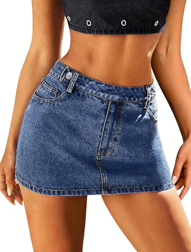 512RxDgYXaL.jpg Mini Denim Skirt Women Stretch Jean Skirt High Waisted Casual Short Jean Skirt 5 Pockets with Bows Y2K