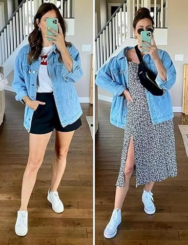 Women's Oversized Mid Long Denim Jacket Jean Biker Coat