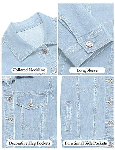 Womens Stretch Button Down Long Sleeve Pockets Denim Jean Trucker Jacket