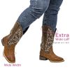 Extra Wide Calf Cowboy Boots for Women - Square Toe & Classic Stitching with Earth Tones, Removable Cushion Insoles | Roomy