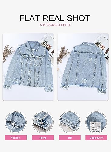 517KkE3XMeL.jpg Womens Boyfriend Washed Crop Denim Jean Jacket Coat