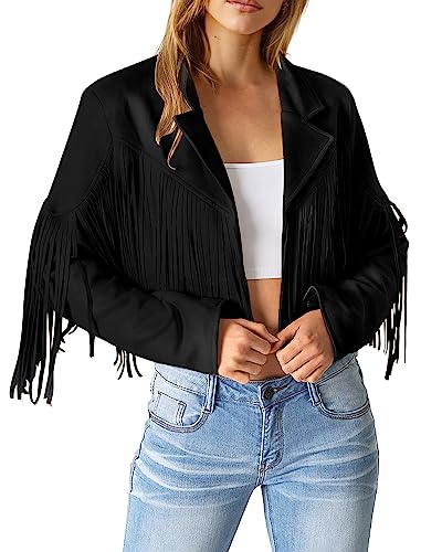 Women's Fringe Faux Suede Leather Jackets Fall Fashion 2025 Tassel Motorcycle Cropped Coats