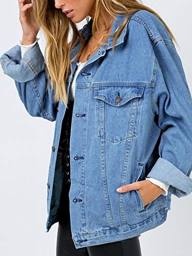 Women's Oversized Vintage Denim Jacket Long Sleeve Boyfriend Coat