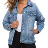 Women's Oversize Vintage Washed Boyfriend Denim Jacket Long Sleeve Classic Loose Jean Trucker Jacket 003
