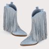 Cowboy Boots for Women - Cowgirl Western Rhinestone Sparkly Fringe Chunky Heel Pointed Toe Ankle Boots