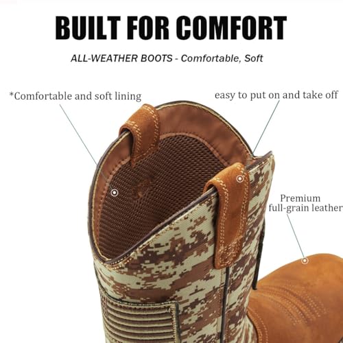 Cowboy Boots For Men - Mens Square Toe Western Boot With Flag,Oil/Slip Resistant,Durable Fashionable Classic Pull on 10 Inch