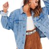Women's Oversized Vintage Denim Jacket Long Sleeve Boyfriend Coat