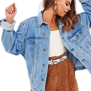 Women's Oversized Vintage Denim Jacket Long Sleeve Boyfriend Coat