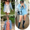 Women's Oversized Mid Long Denim Jacket Jean Biker Coat