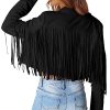 Women's Fringe Faux Suede Leather Jackets Fall Fashion 2025 Tassel Motorcycle Cropped Coats