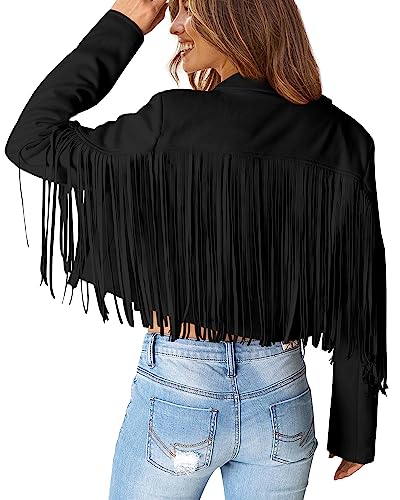 Women's Fringe Faux Suede Leather Jackets Fall Fashion 2025 Tassel Motorcycle Cropped Coats