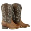 Extra Wide Calf Cowboy Boots for Women - Square Toe & Classic Stitching with Earth Tones, Removable Cushion Insoles | Roomy