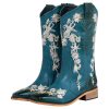 Women's Floral Rhinestones Square Toe Cowboy Boots Western Country Wedding Cowgirl Boots Wide Calf