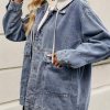 Women's Oversized Denim Jacket Casual Long Sleeve Vintage Jean Jacket Top Coat with Detachable Hood
