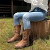 Ladies Fashion Strap Cowboy Boots for Women Square Toe Mid Calf Western Cowgirl Boots