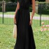 Women's Summer Maxi Dresses Elegant V Neck Ruffle Flutter Sleeves Empire Waist Pleated Flowy Wedding Guest Dress